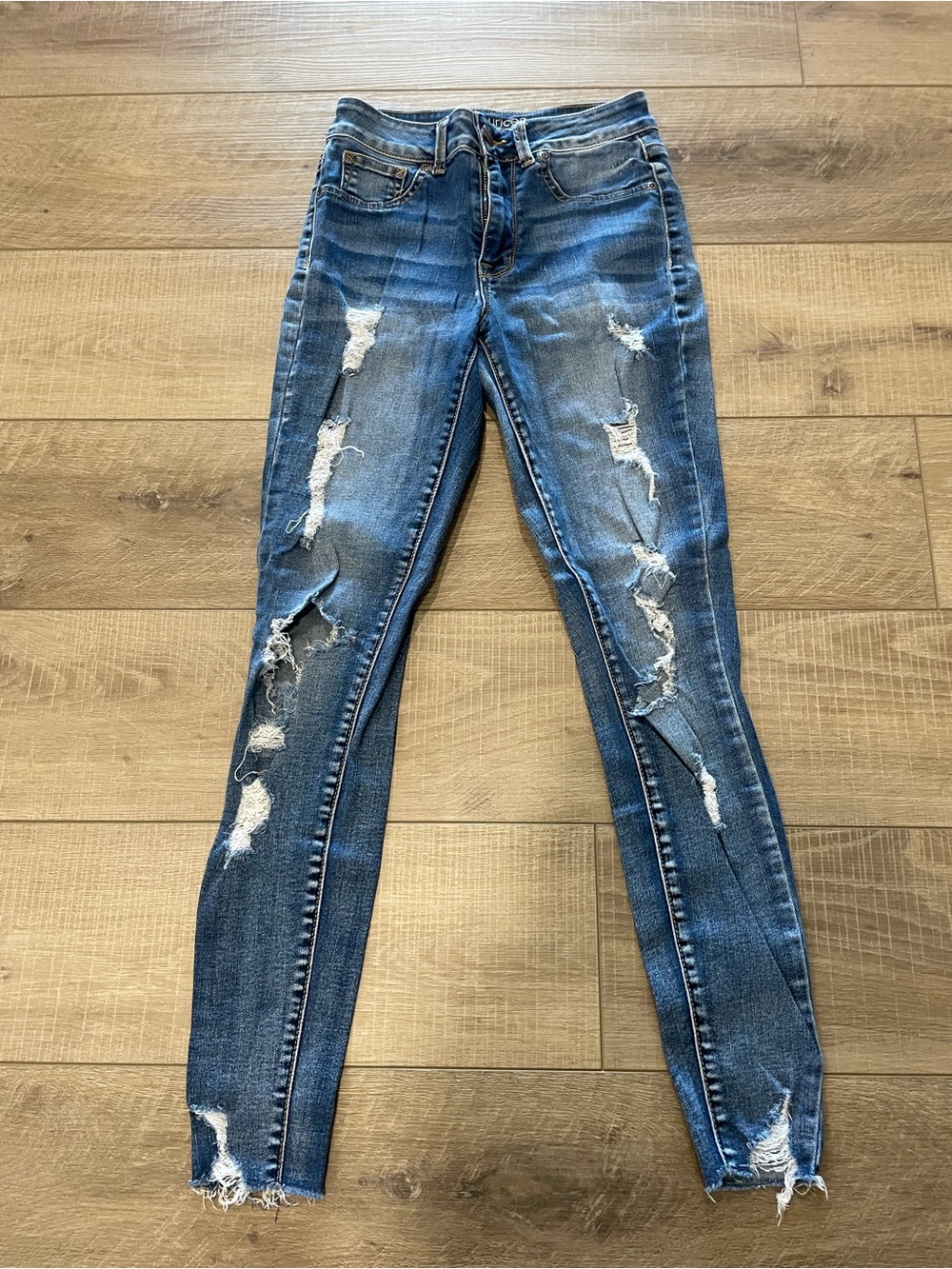 Maurices Dark Blue Distressed Skinny Jeggings